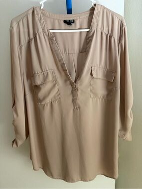 torrid Beige V-Neck Utility Tunic Blouse